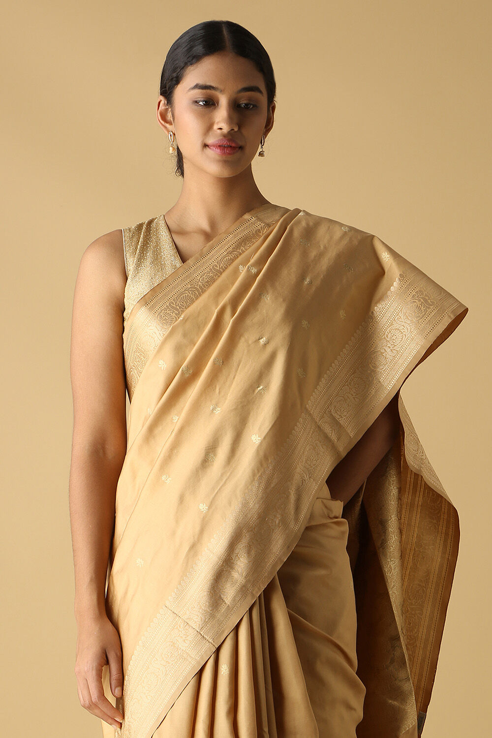 Beige Pure Silk Banarasi Saree image number null