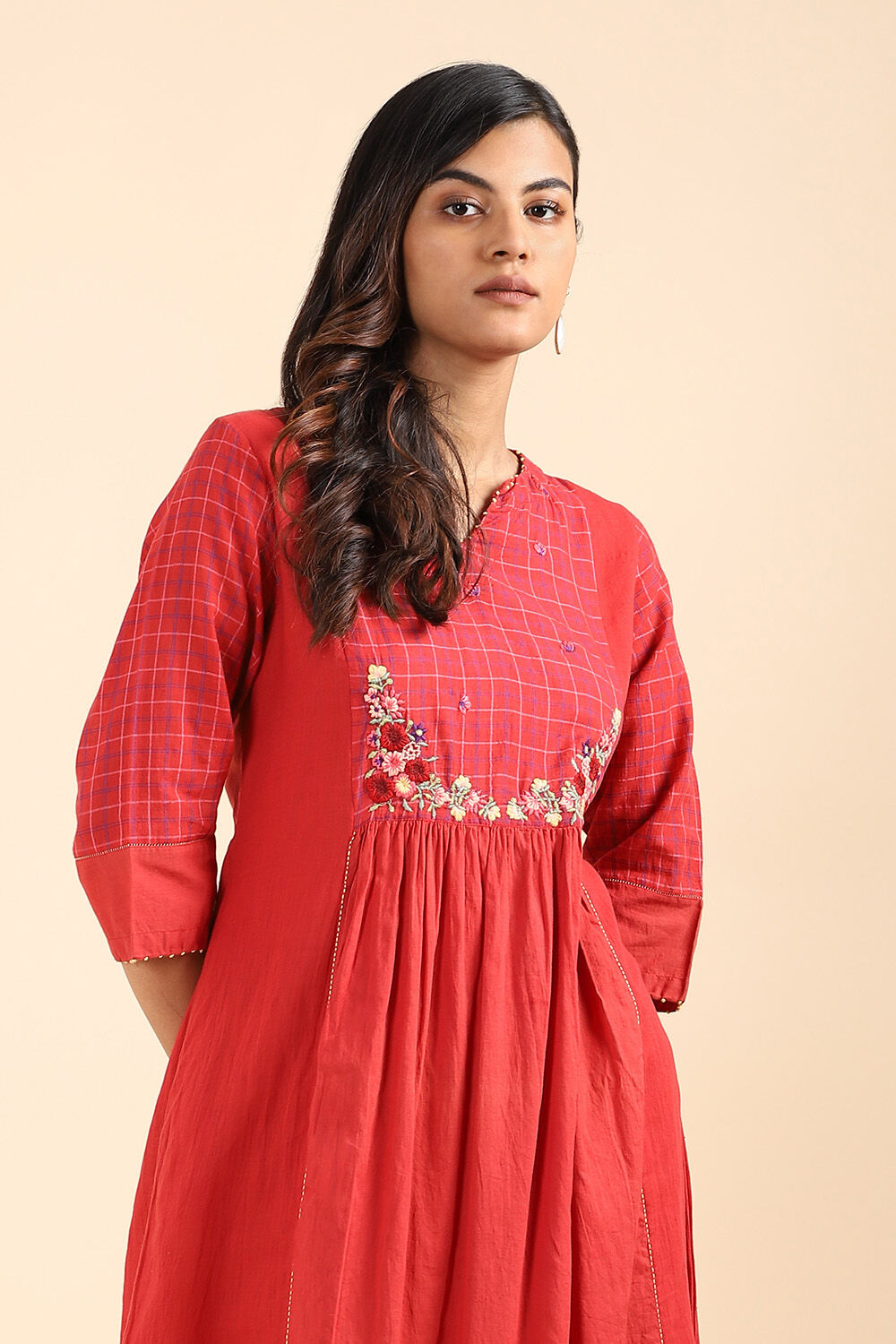 Red Cotton Jamdani Kurta image number null
