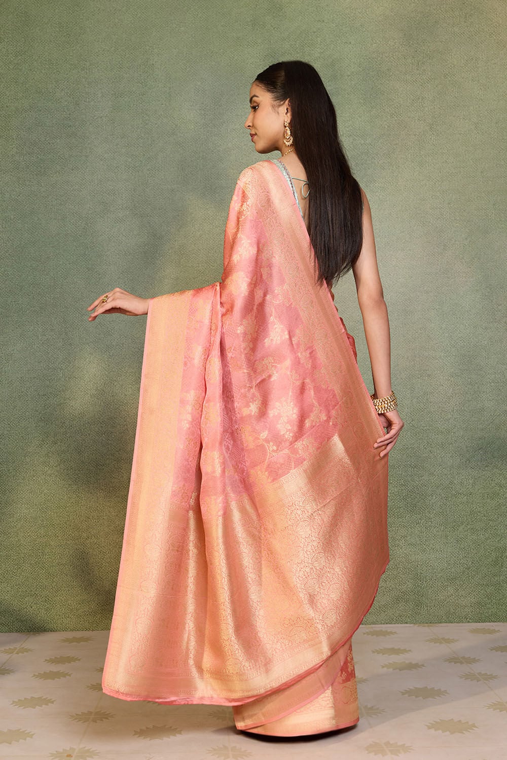 Light Pink   Woven Viscose Tissue Saree image number null