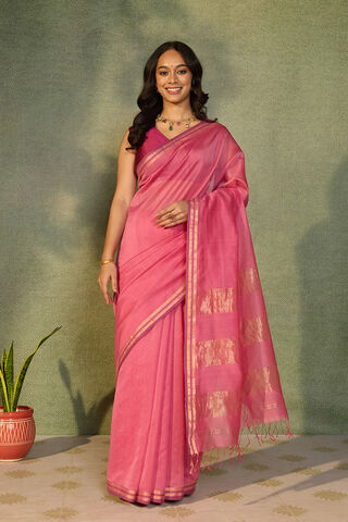 Pink Woven Pure Silk Cotton Maheshwari Saree thumbnail image number null