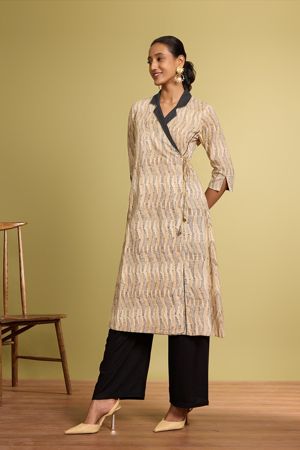 Yellow Block Printed Pure Cotton Kurta image number null