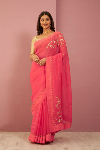 Pink Viscose Organza Gota Patti Saree thumbnail image number null
