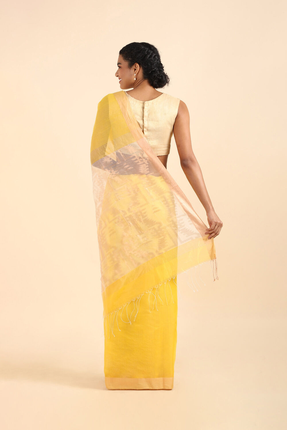 Yellow Pure Silk Cotton Bengal Saree image number null