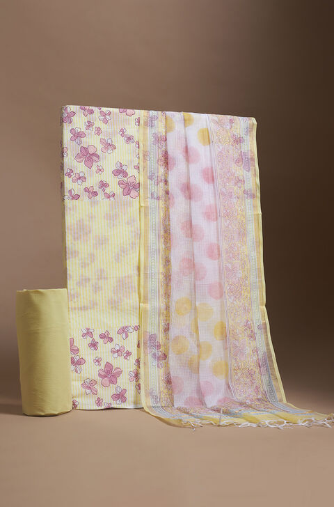 Light Yellow Pure Cotton Printed Sanganeri Suit Set