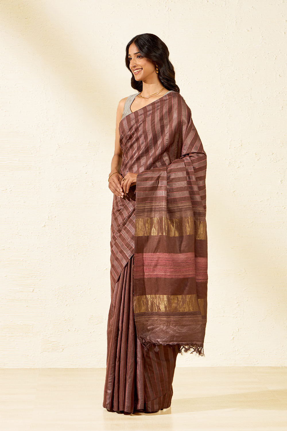 Brown Chattisgarh Woven Pure Tussar Silk Saree image number null