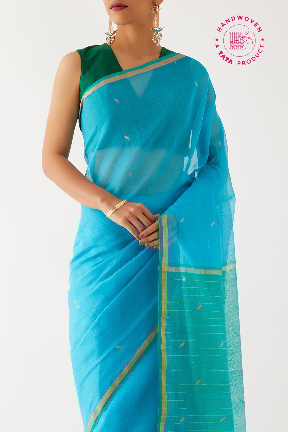 Blue Pure Silk Cotton Chanderi Saree image number null