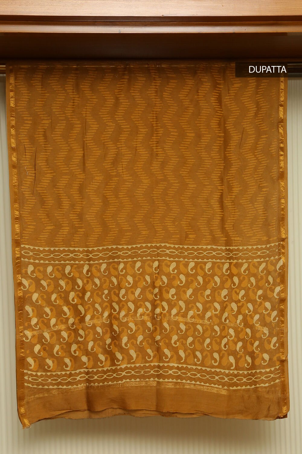 Ochre Yellow Block Printed Pure Silk Cotton Suit Set image number null