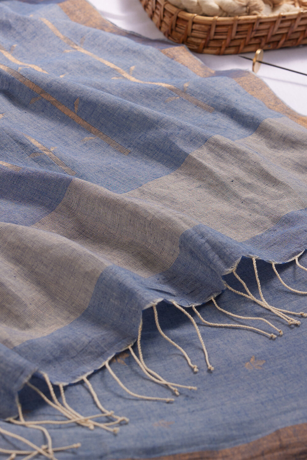 Dark Blue Khadi Cotton Bengal Jamdani Saree image number null