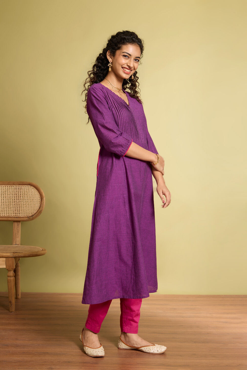 Purple Woven Pure Cotton Kurta image number null