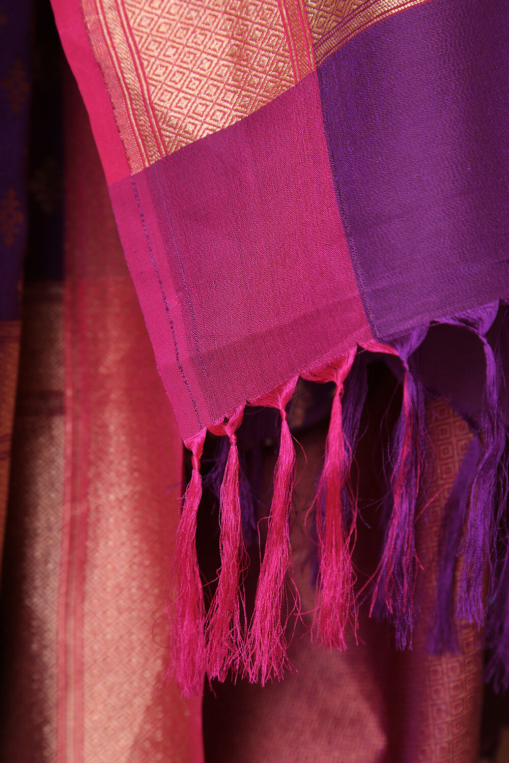 Purple Banaras Silk Viscous Dupatta with Zari Border image number null