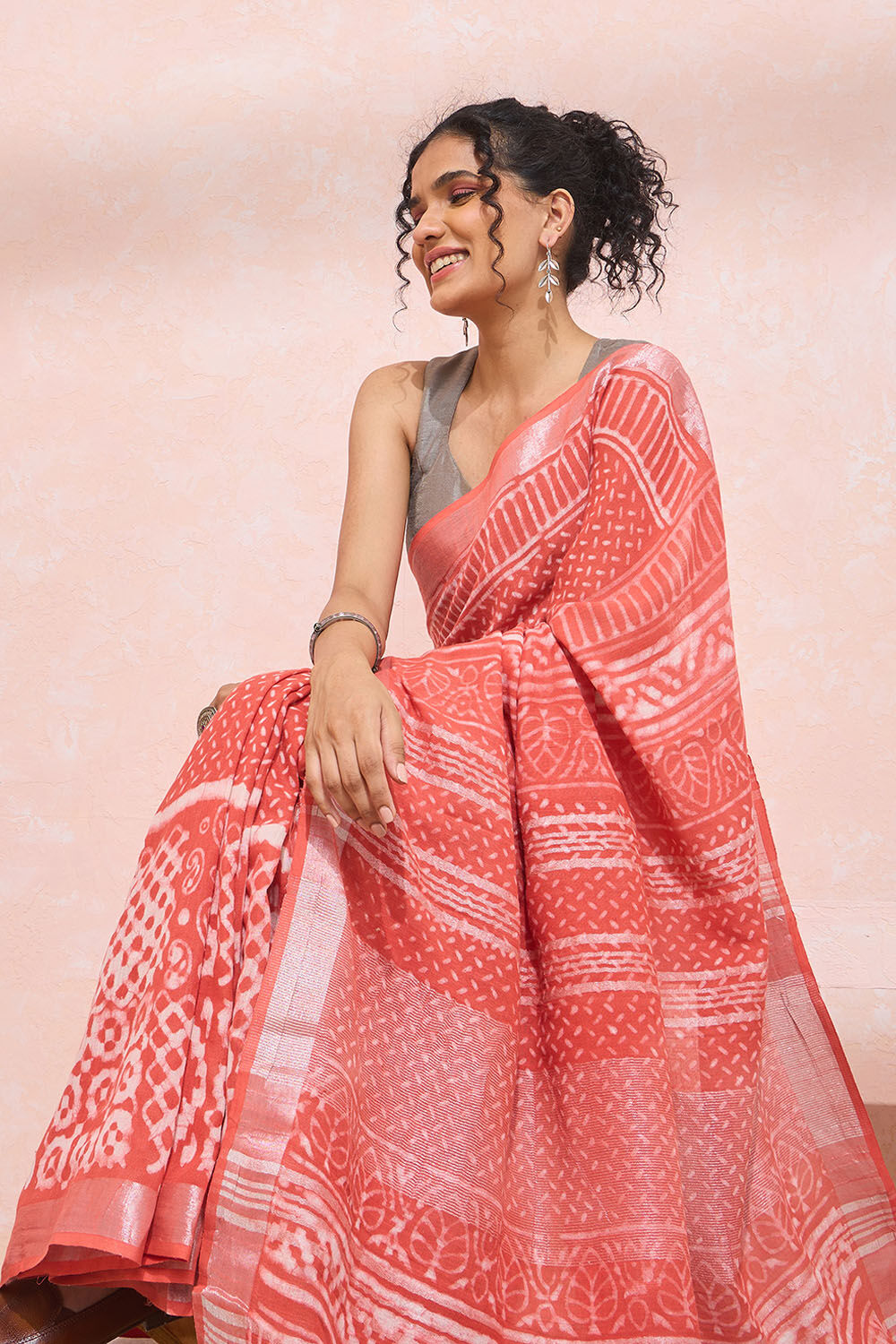 Orange Rajasthan Cotton Viscose Dabu Block Printed Saree image number null