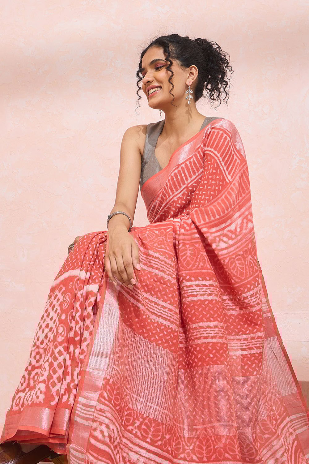 Orange Rajasthan Cotton Viscose Dabu Block Printed Saree image number null