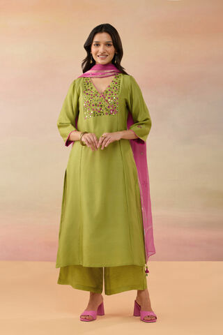 Green Pure Silk Cotton Shisha Kurta Set thumbnail image number null