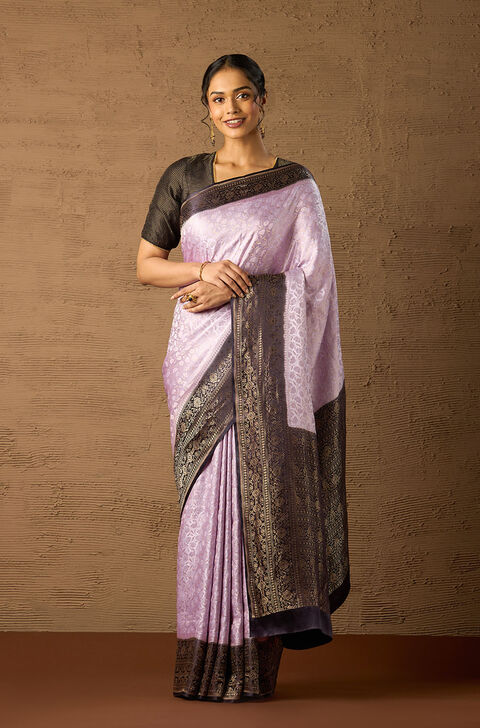 Violet Pure Silk Tanchoi Banarasi Saree