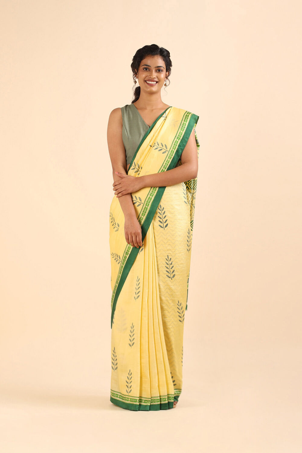 Yellow Pure Silk Printed Saree image number null