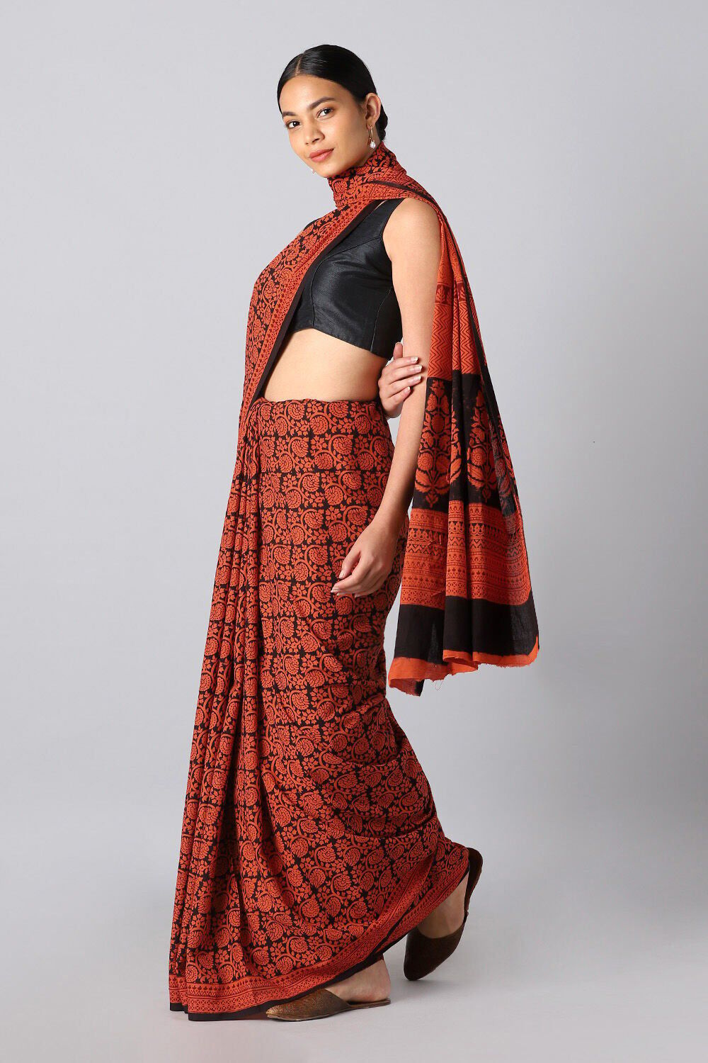 Orange Pure Cotton Bagh Printed Saree image number null