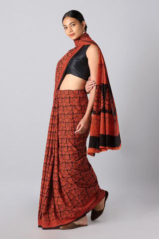 Orange Pure Cotton Bagh Printed Saree thumbnail image number null