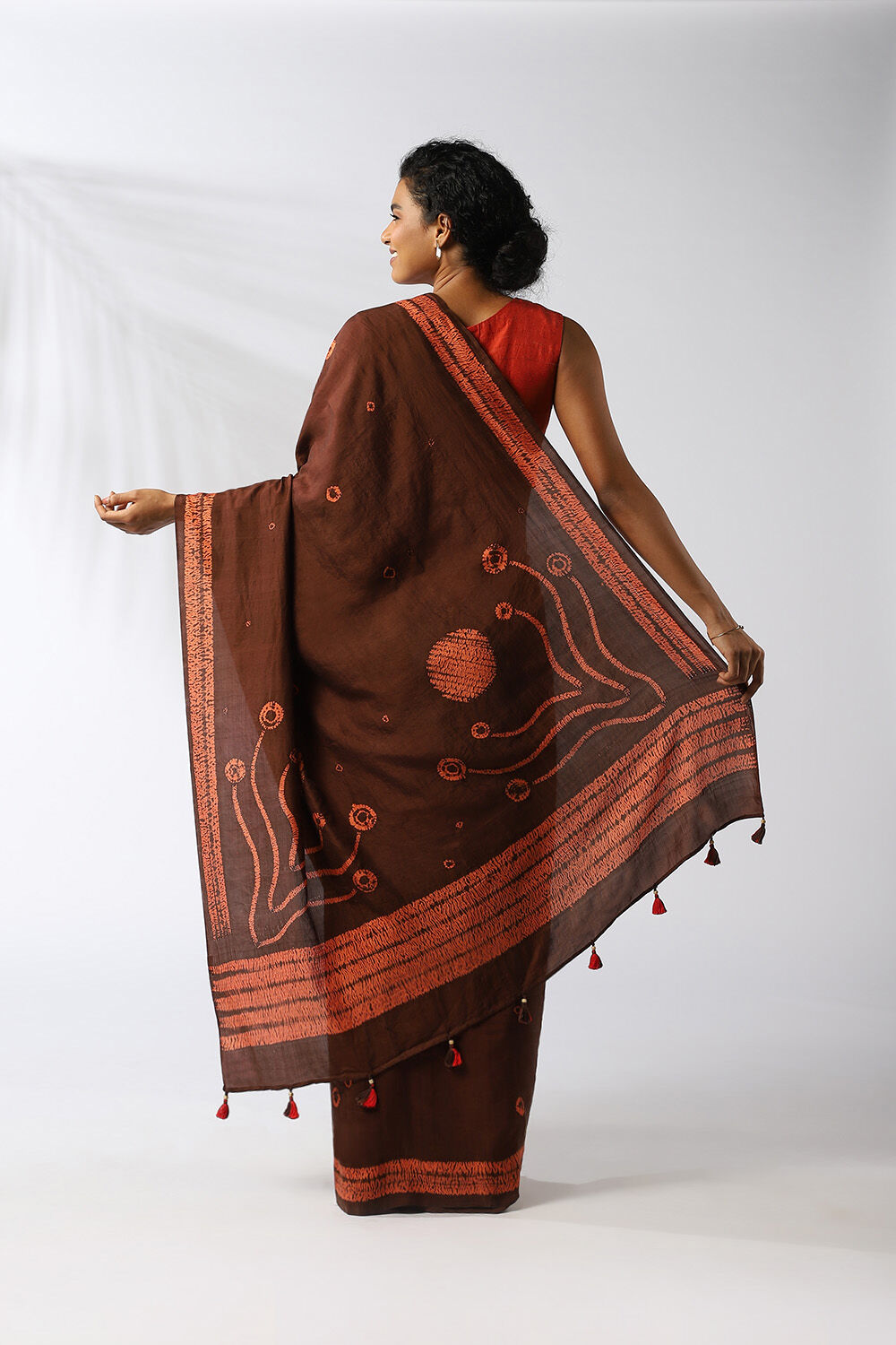 Brown Pure Silk Shibori Saree image number null