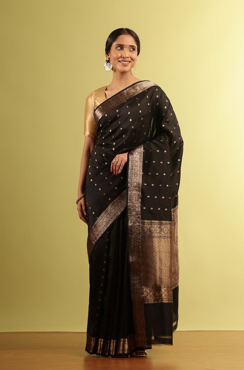 Black Silk Viscose Woven Saree