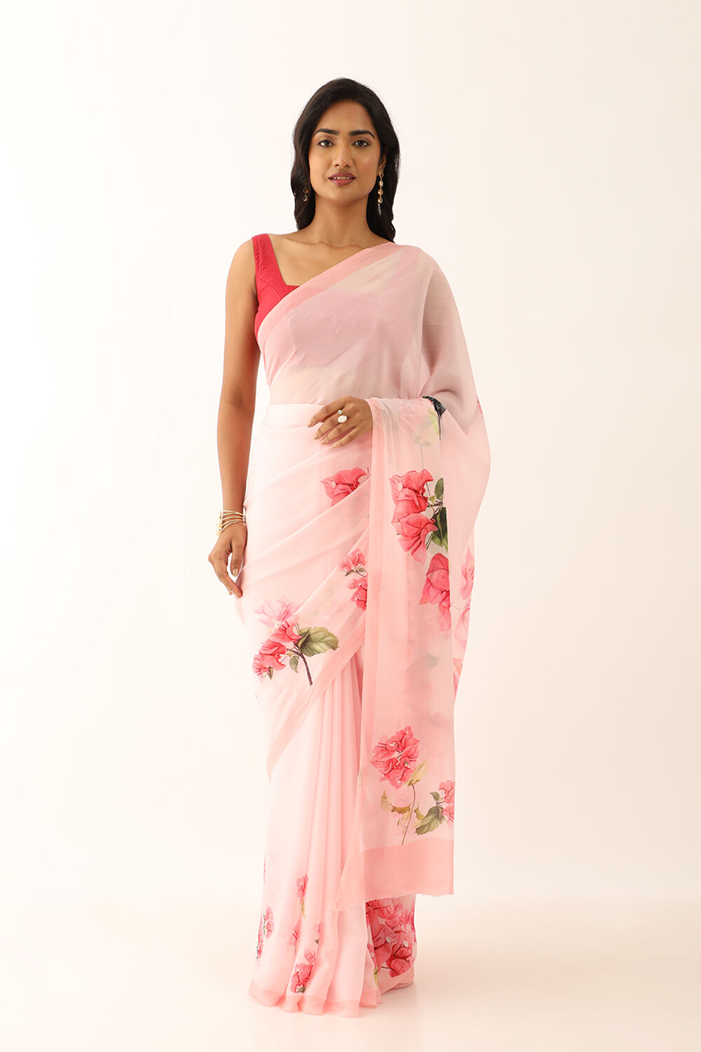 Light Pink Viscose Crepe Digital Print Saree image number null
