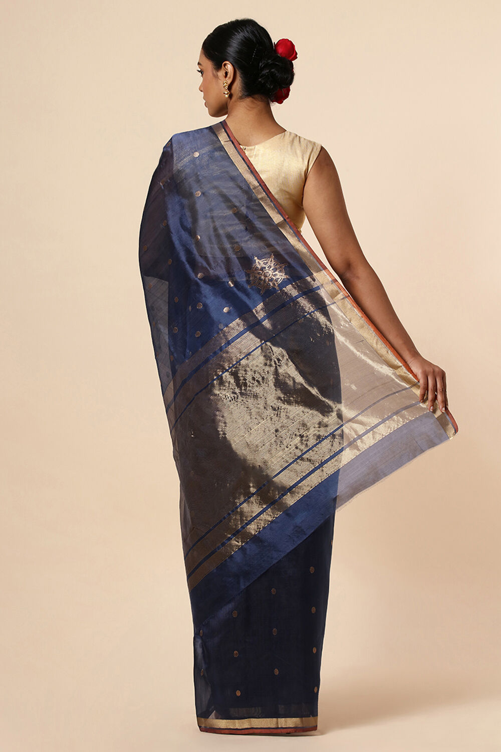 Dark Pure Blue Silk Chanderi Saree image number null