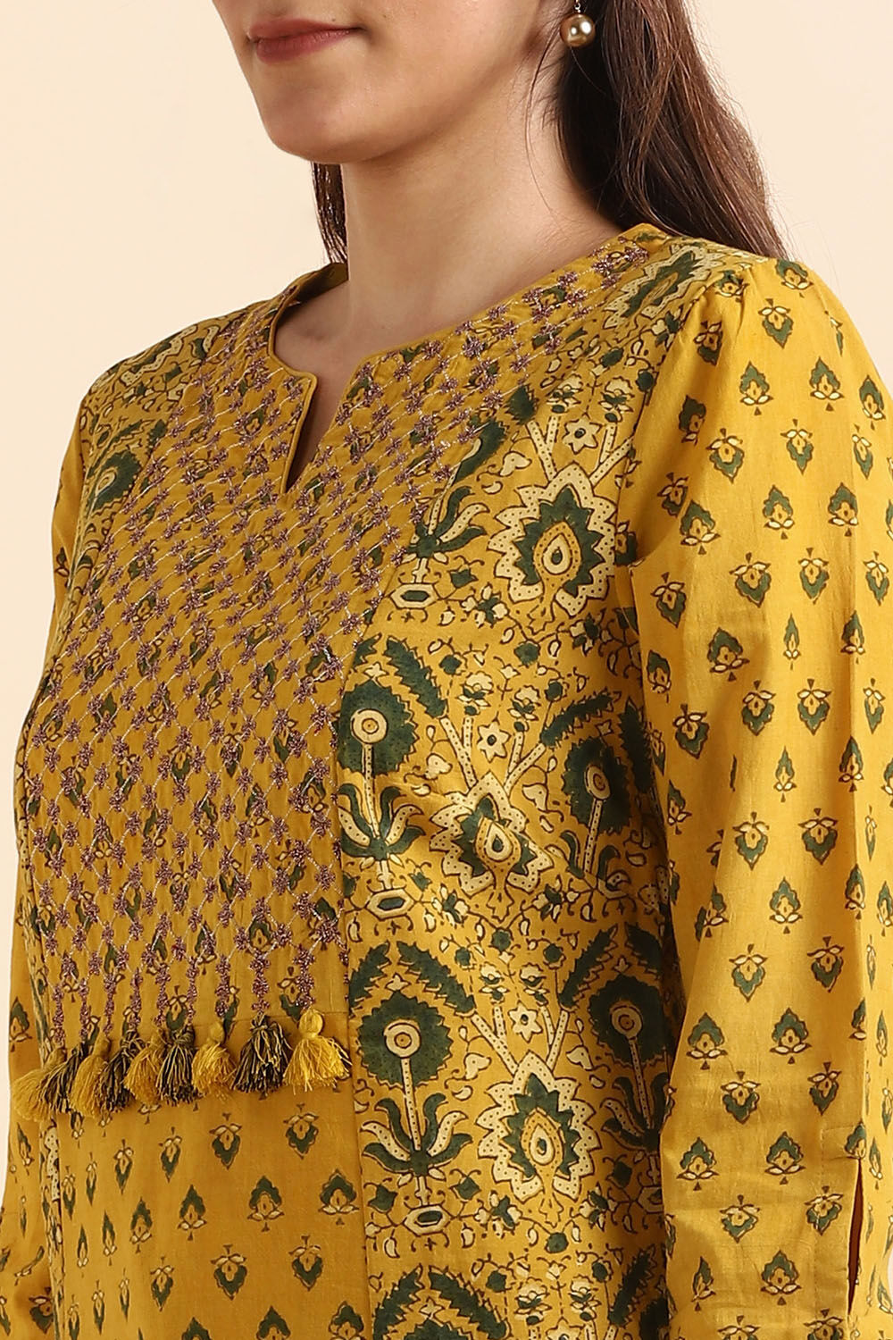 Yellow Ajrakh Block Printed Cotton Kurta image number null