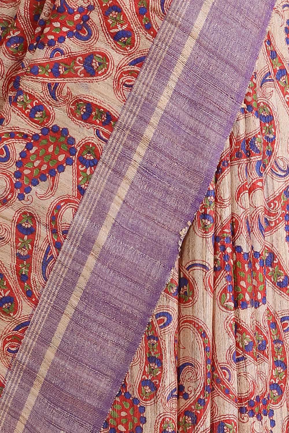 Off Pure White Tussar Printed Saree image number null