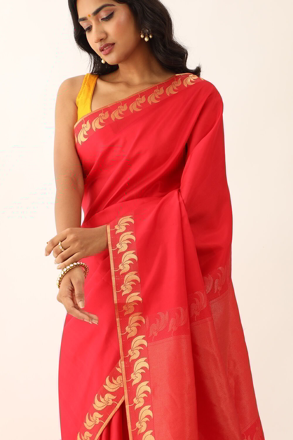 Red Pure Silk Woven South Saree image number null