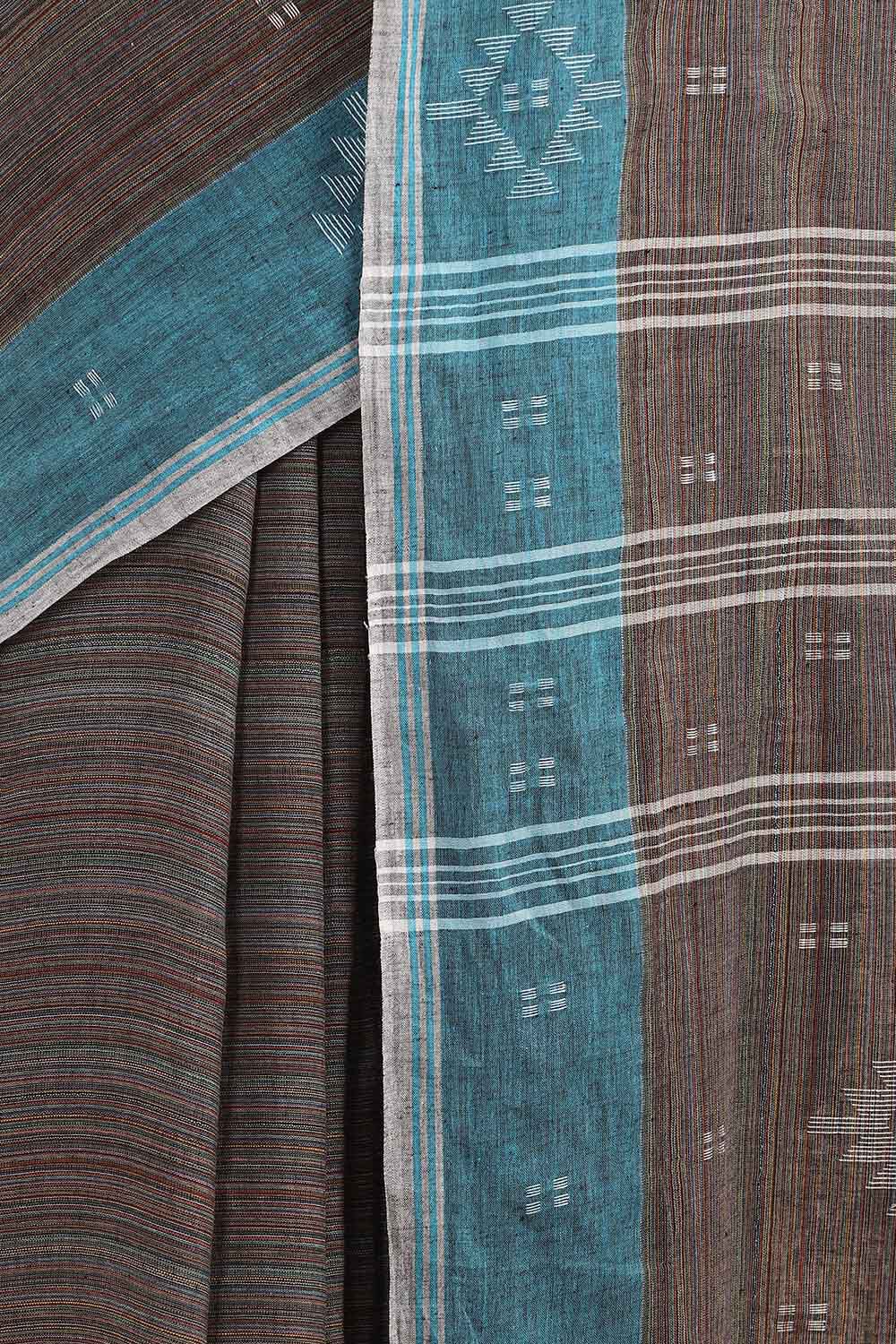 Grey Pure Khadi Cotton Jamdani Saree image number null