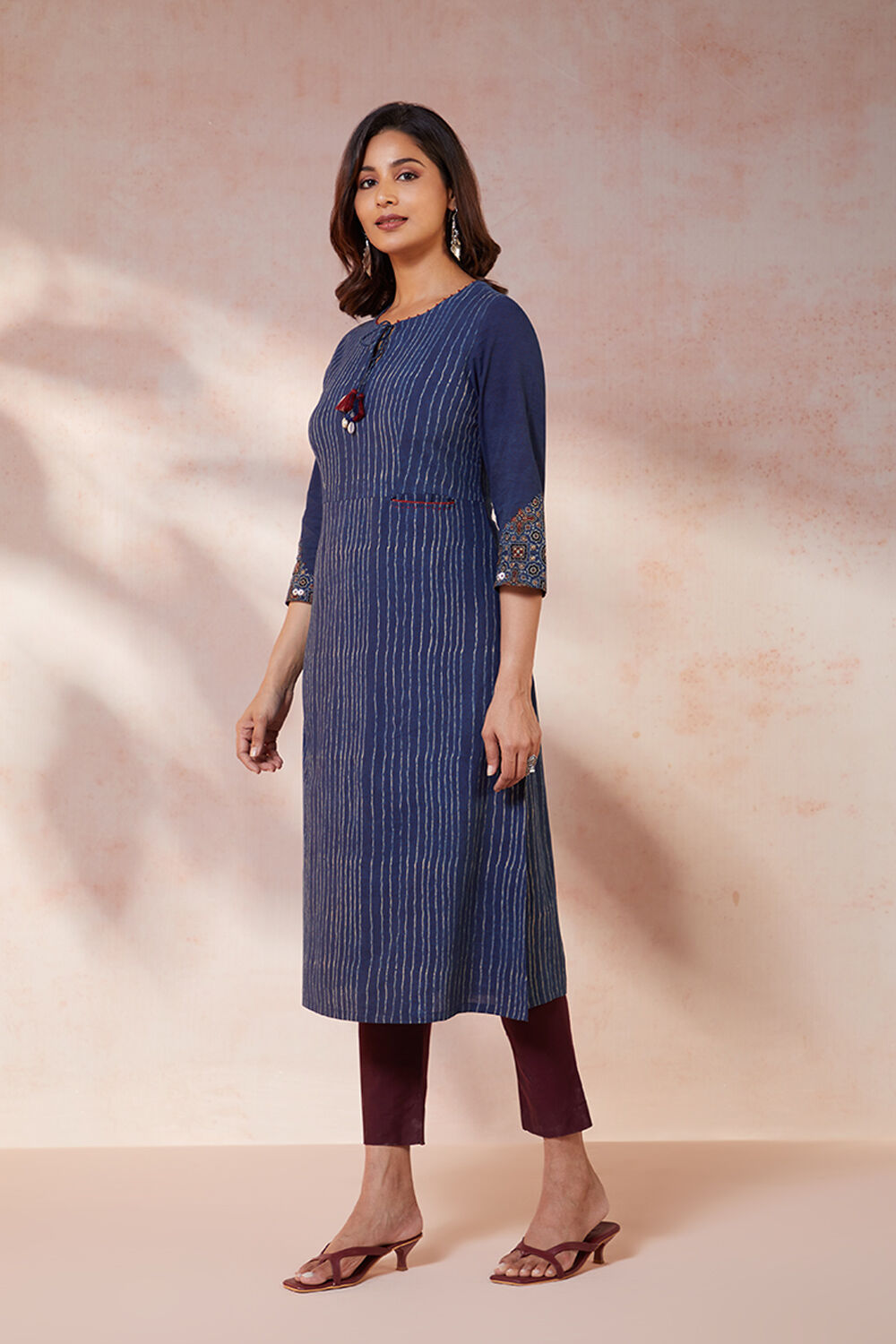 Blue Pure Cotton Ajrakh Bandhani Kurta image number null