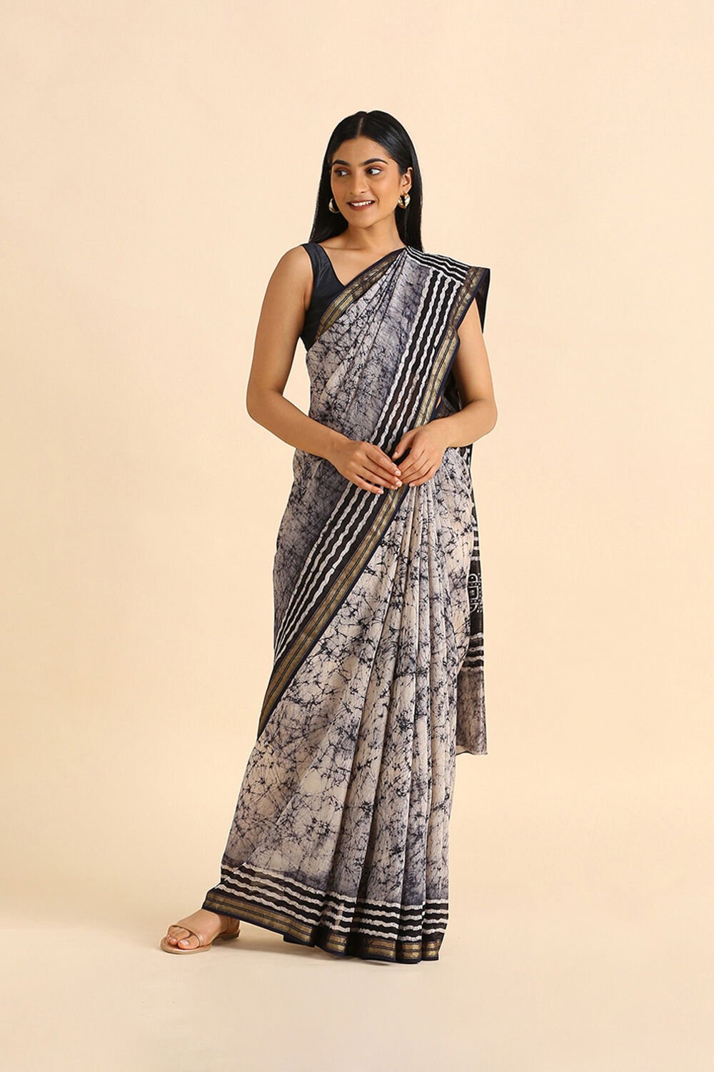 Black Batik Pure Silk Cotton Saree image number null