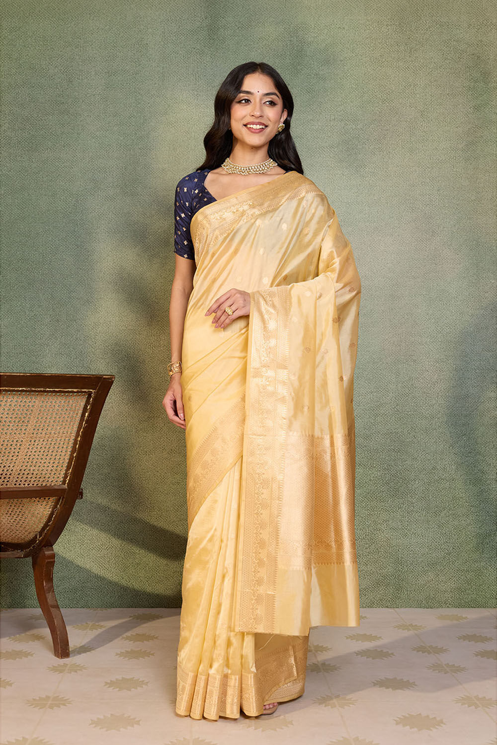 Beige Banarasi Inspired Design Silk Viscose Kadwa Saree image number null