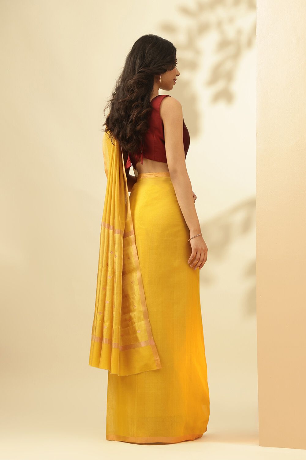 Dark Yellow Woven Pure Tissue Cotton Chanderi Saree image number null