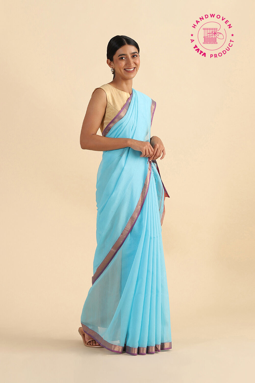 Blue Handwoven Maheswari Pure Silk Cotton Saree image number null