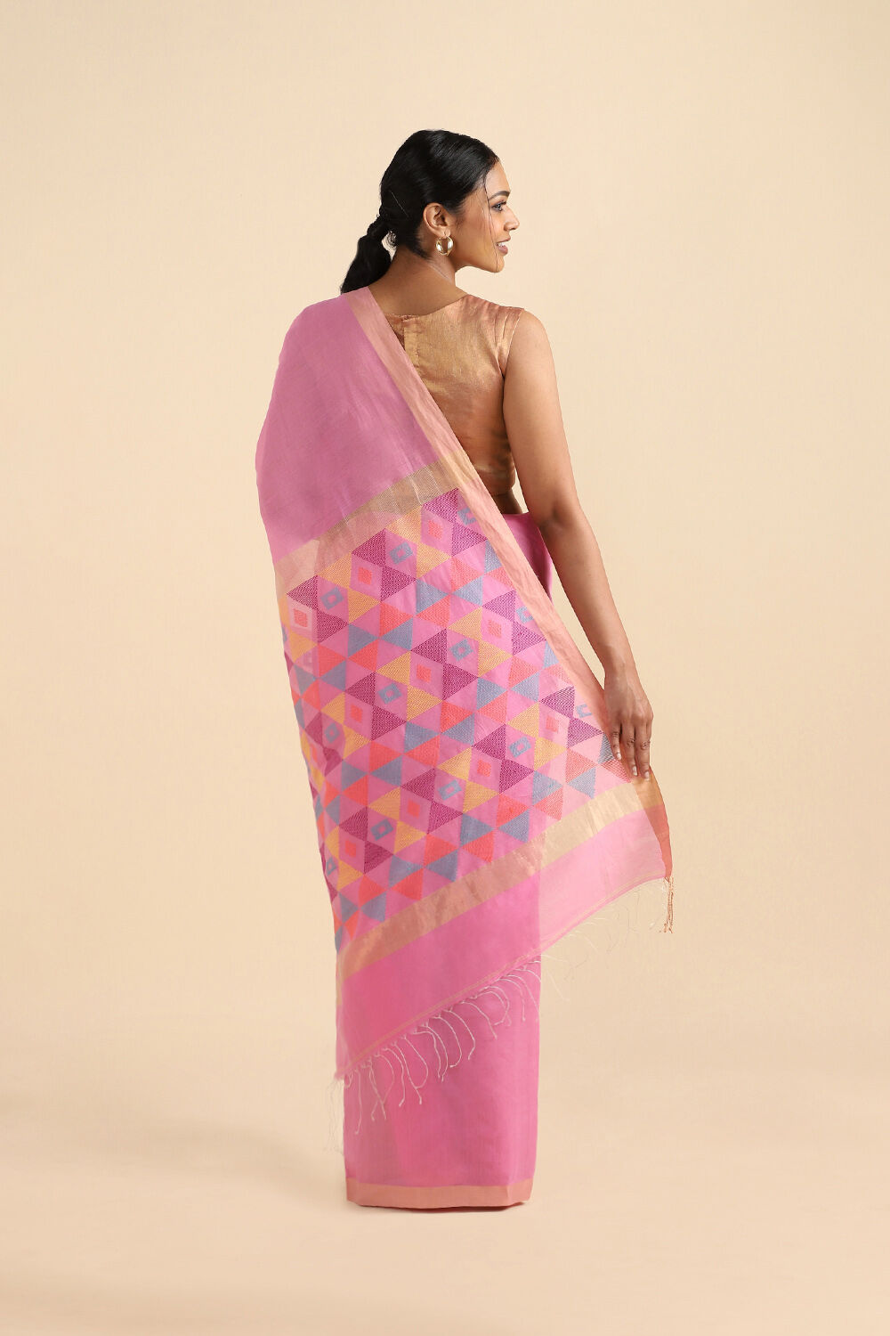 Pink Pure Silk Cotton Jamdani Saree image number null