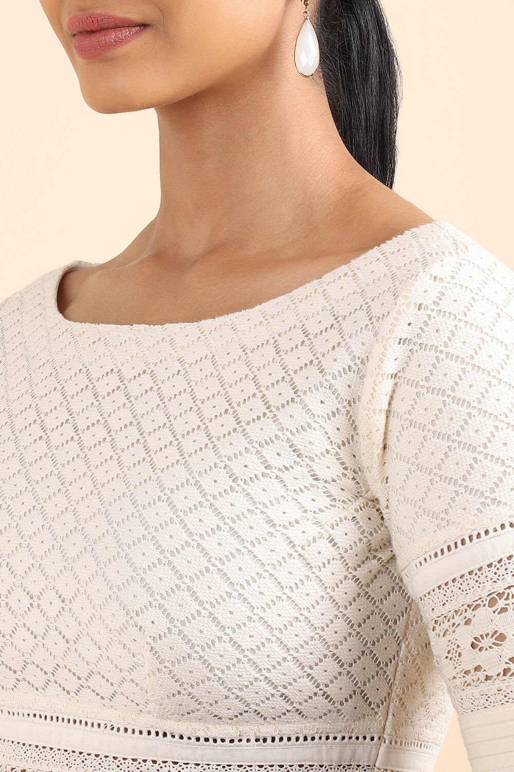 Off White Cotton Schiffli Embroidered Blouse image number null