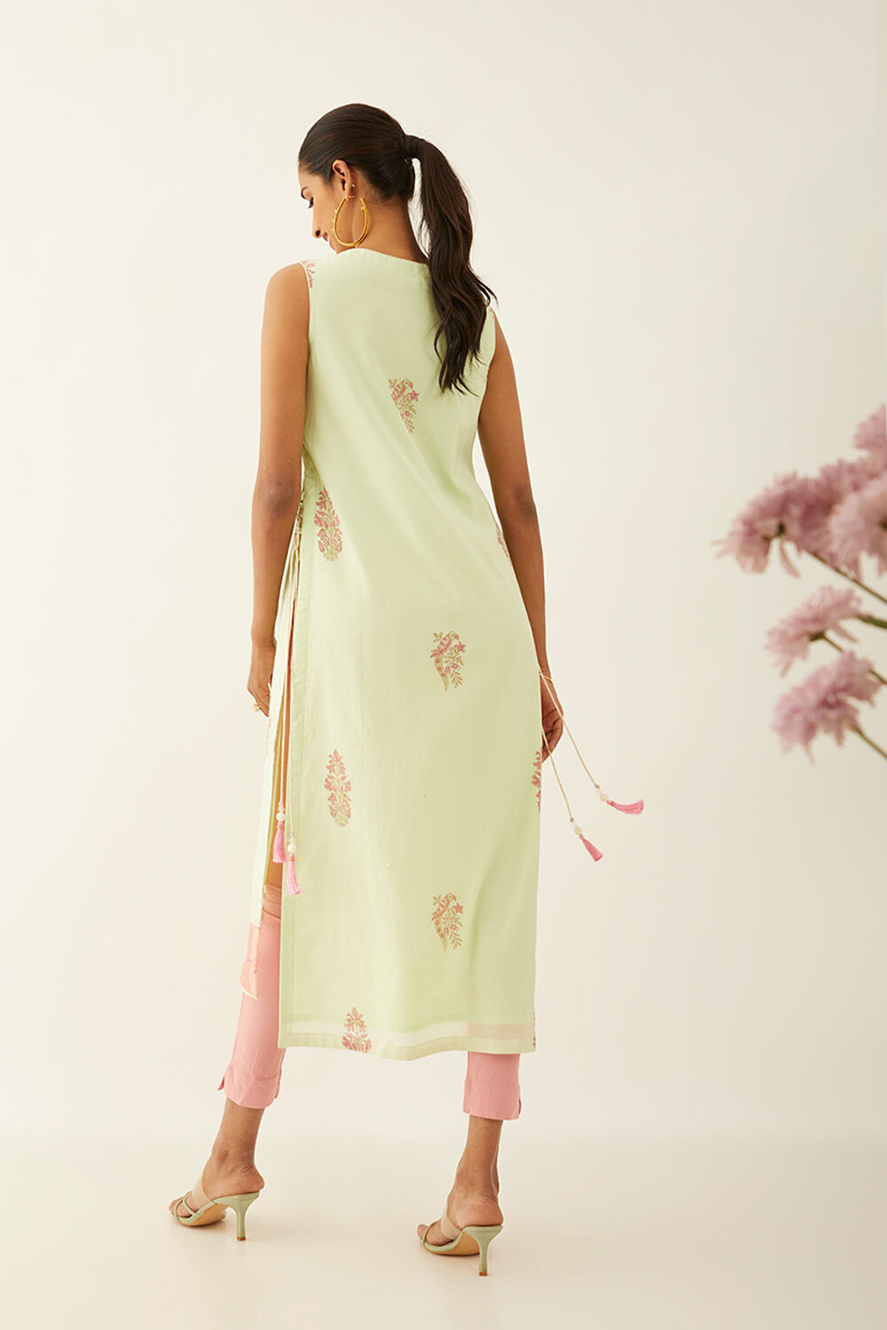 Light Green Viscose Block Printed Kurta image number null
