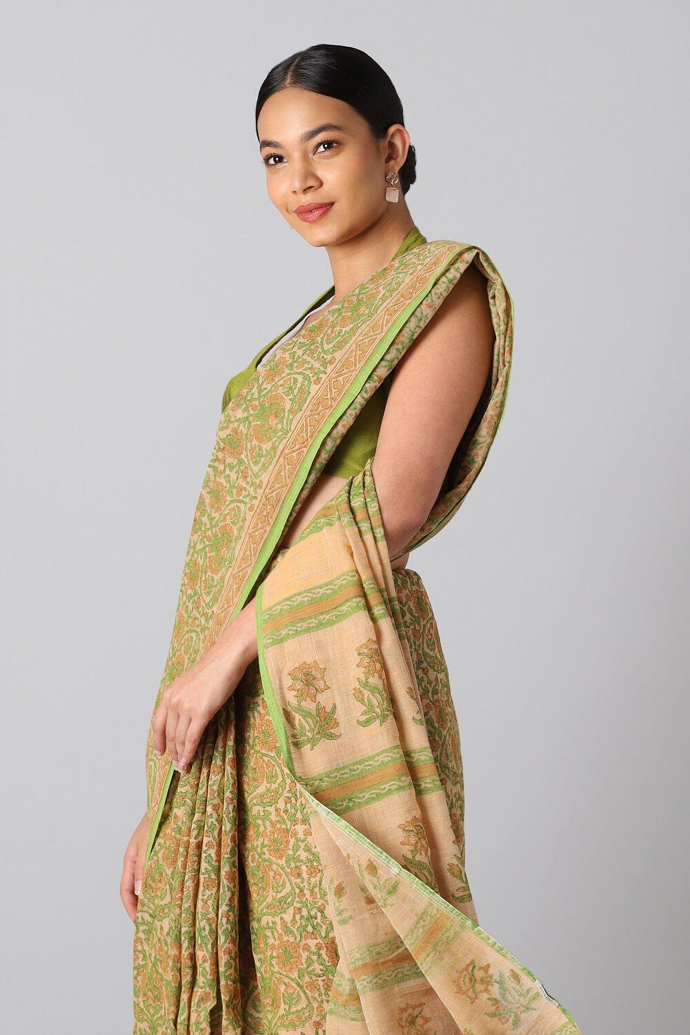 Brown Pure Cotton Printed Saree image number null