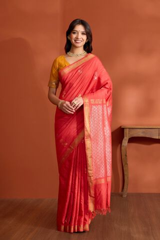 Red Pure Tussar Silk Chattisgarh Woven Saree thumbnail image number null