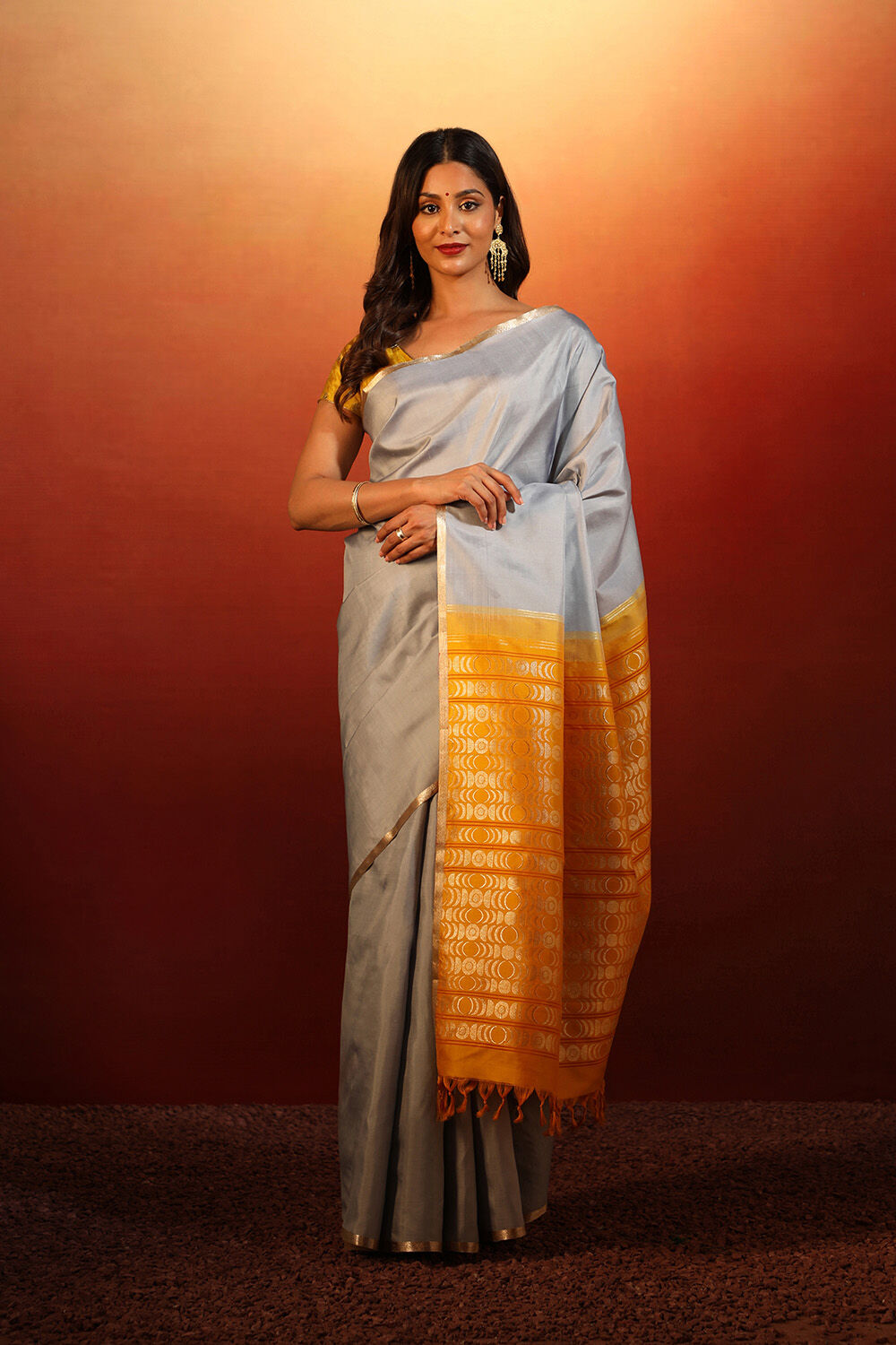 Grey Woven Pure Silk Kanjivaram Saree image number null