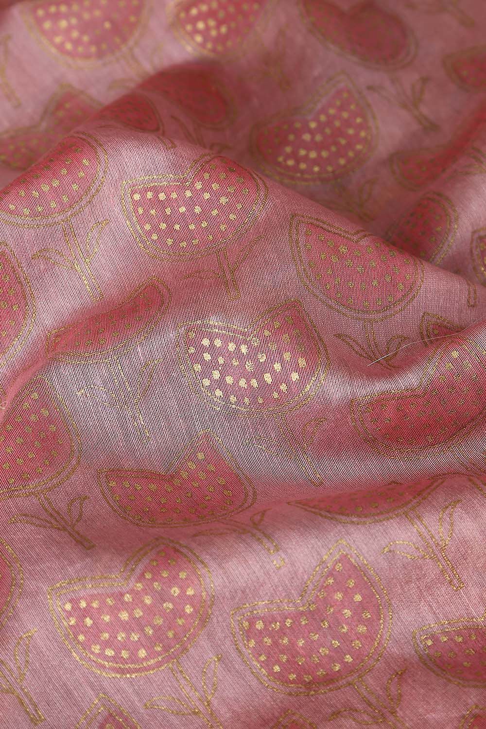 Pink Pure Silk Cotton Hand Printed Saree image number null
