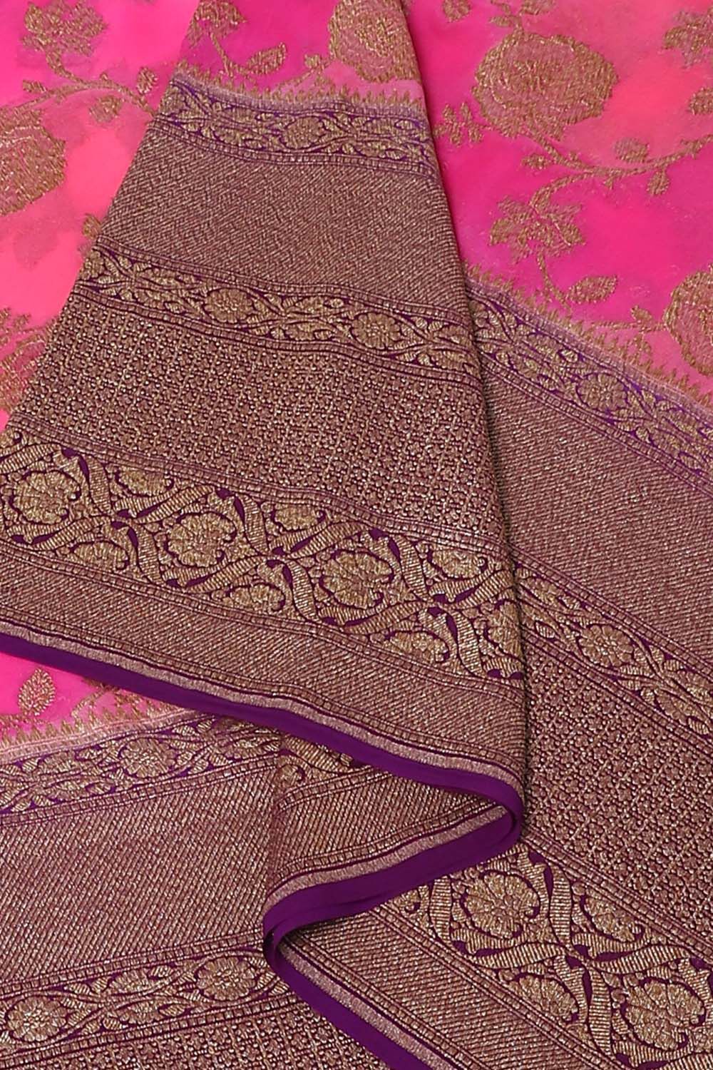 Purple Pure Georgette Banarasi Saree image number null