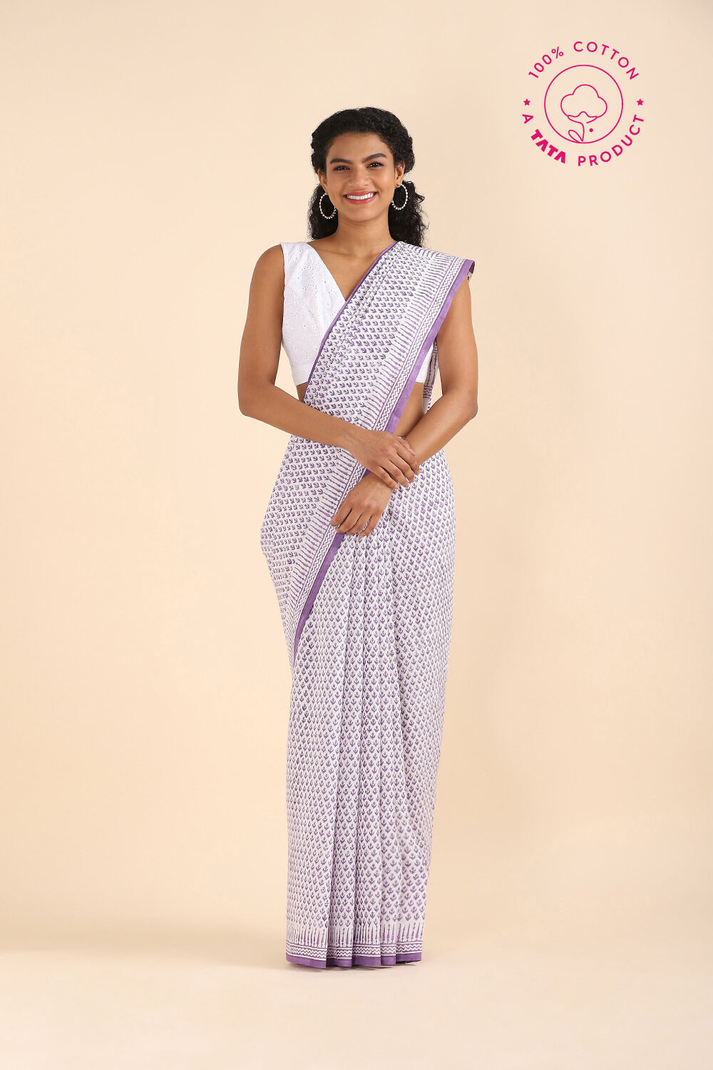 Off Pure White Cotton Sanganeri Printed image number null