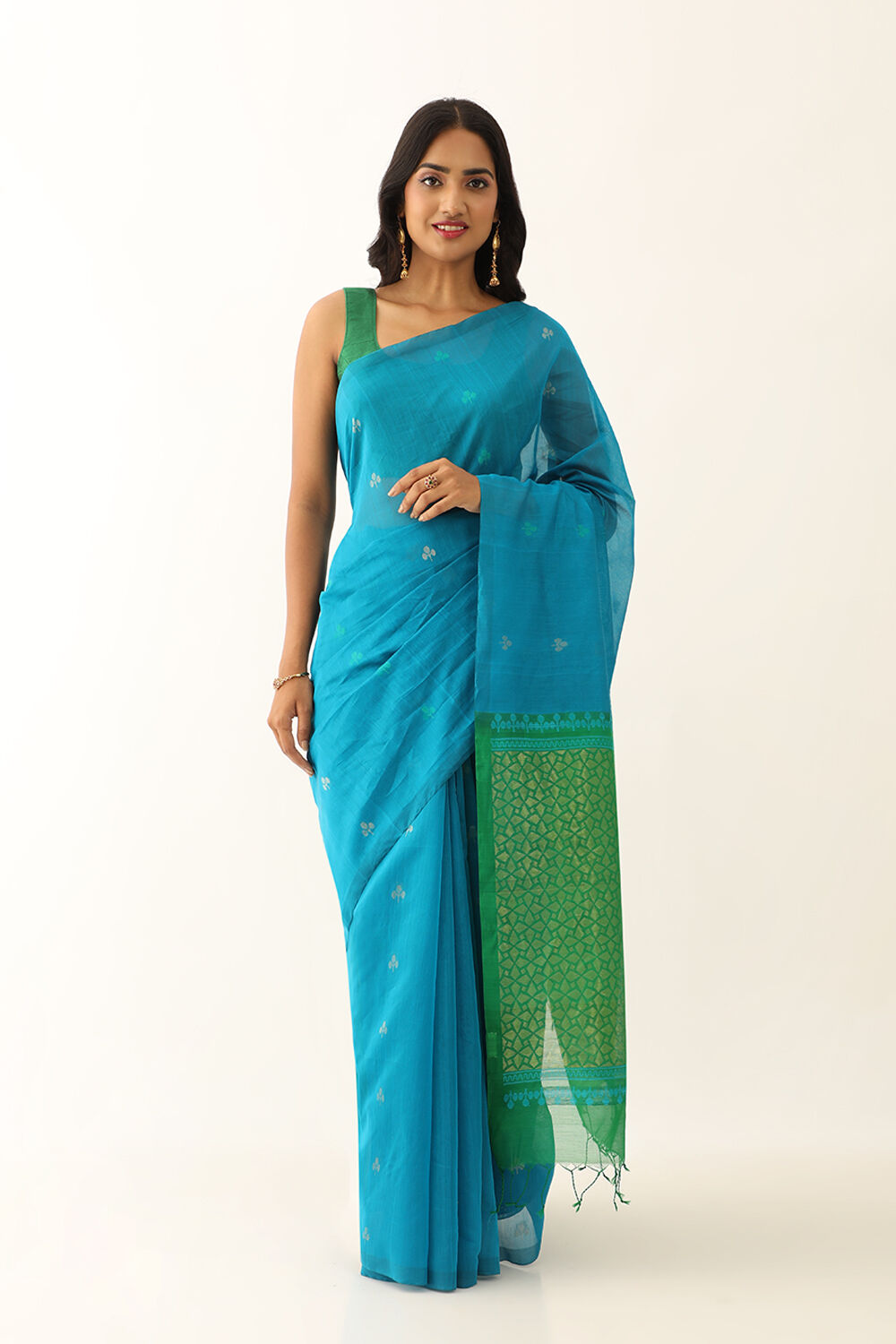 Dark Blue Pure Silk Cotton Woven South Saree image number null