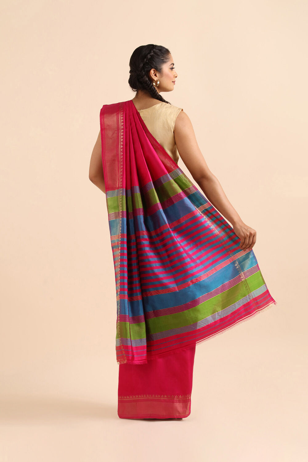 Dark Pink Pure Silk Woven Saree image number null