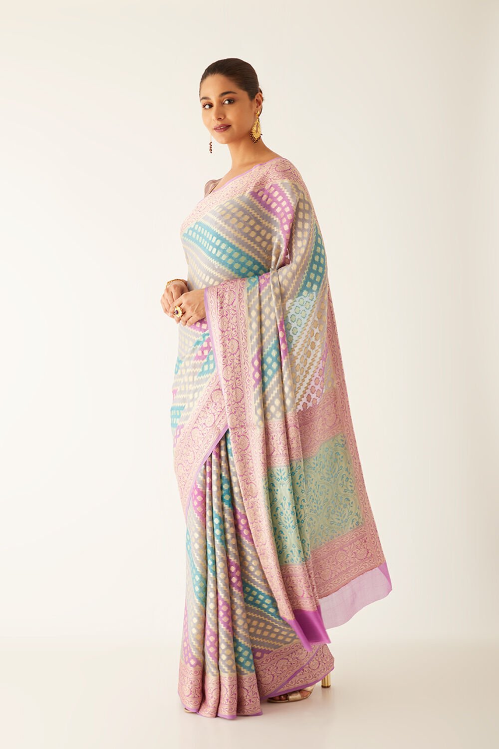Multicolored Pure Georgette Banarasi Brocade Saree image number null