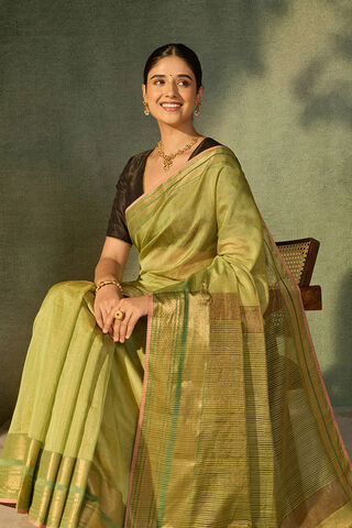 Light Green Woven Pure Tissue Cotton Maheshwari Saree image number