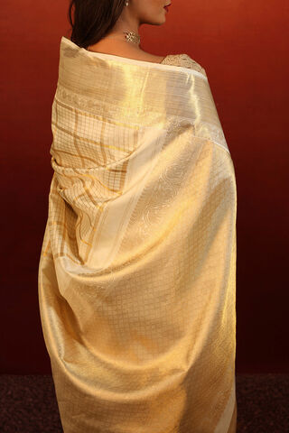 Off White Woven Pure Silk Kanjivaram Saree thumbnail image number null