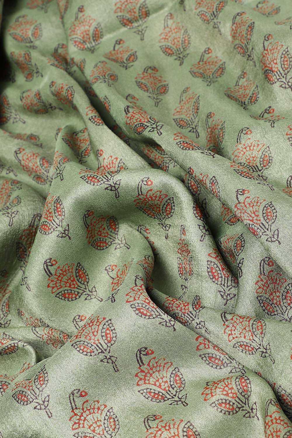 Green Pure Silk Tussar Bagru Print and Zardosi Embroidered Saree image number null