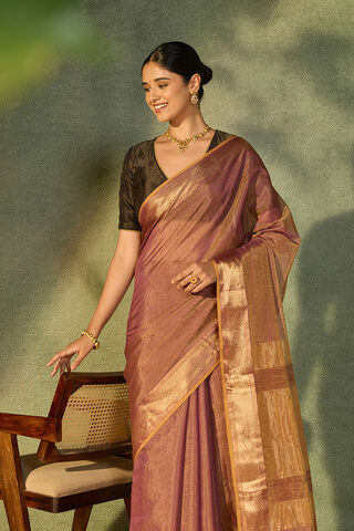Purple Woven Pure Tissue Cotton Maheshwari Saree image number